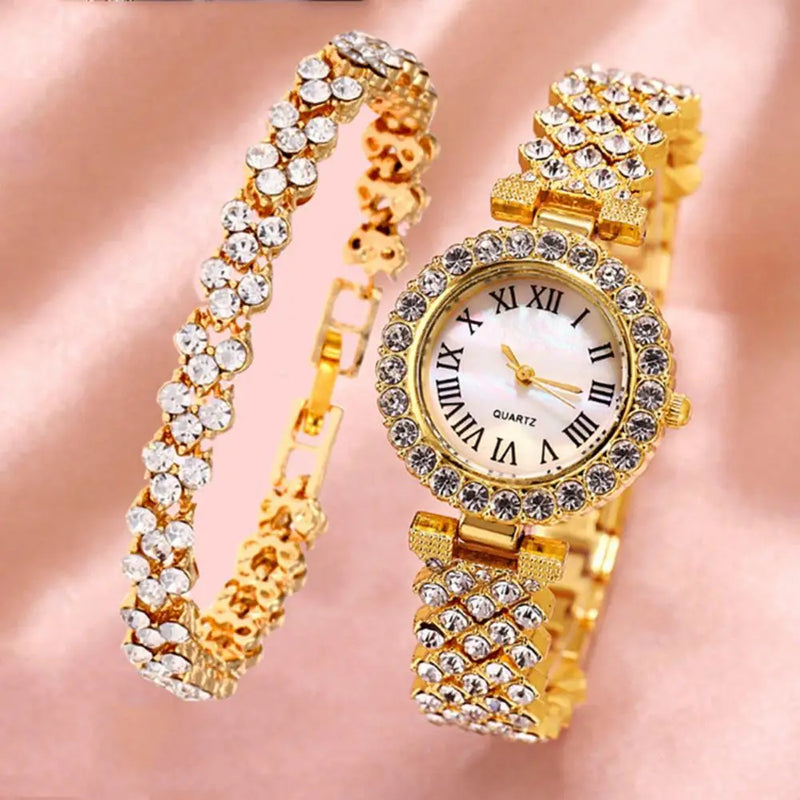 Conjunto Relógio e Pulseira com Cristais