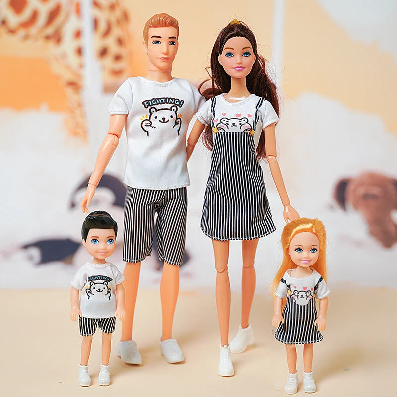 Conjunto de Bonecos Barbie e Família (4 Bonecos) - Pai, Mãe e Filhos com Roupas Combinando